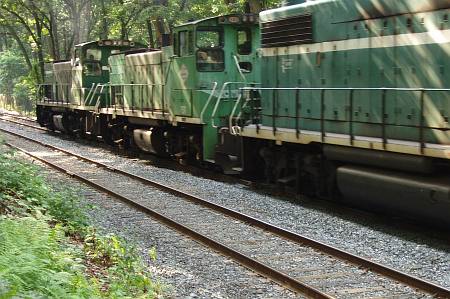 A New York and Atlantic Railway freight train in Forest Park, Kew Gardens, NY