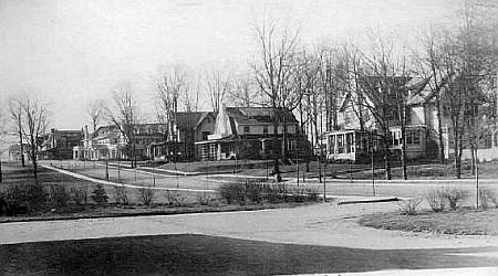 Looking west on Austin Street from the Long Island Railroad parking lot circa 1910 in Kew Gardens, NY.