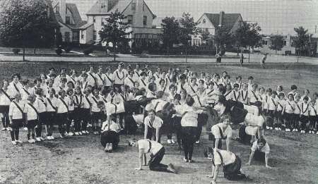 Field Day rehearsals at the Kew Forest School circa 1929 in Kew Gardens, NY.