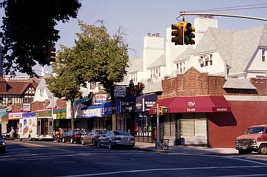 The east side of Lefferts Boulevard between Beverly and Cuthbert Roads in Kew Gardens, NY in August of 2002.