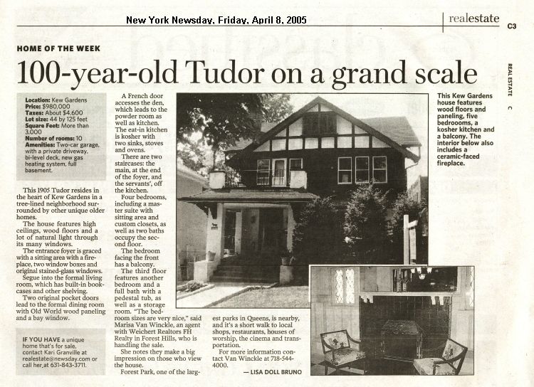 New York Newsday, Real Estate Section, p. C3, (April 8, 2005).