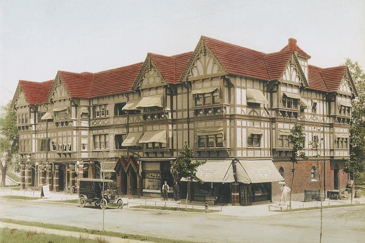 The Homestead Building on Lefferts Avenue (Boulevard) at the corner of Cuthbert Road, Kew Gardens, NY (c. 1920).