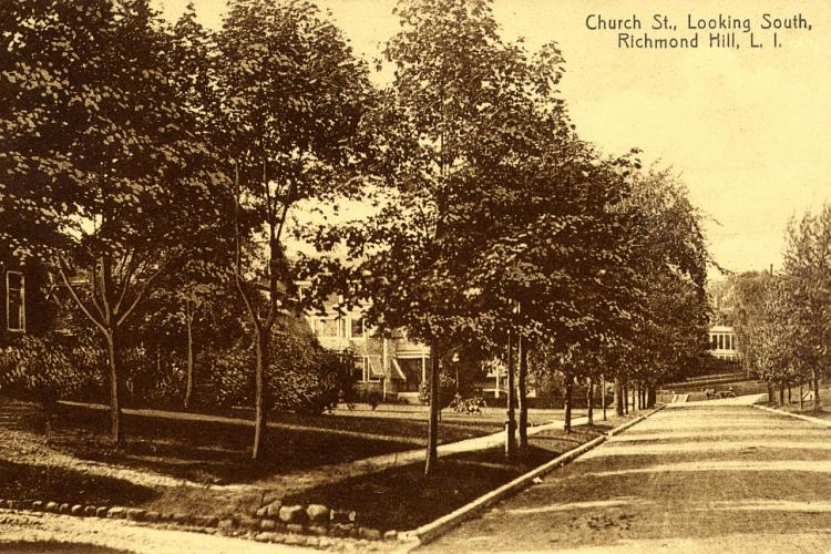 Church (118th) Street looking north from Curzon Road in Kew Gardens, NY.