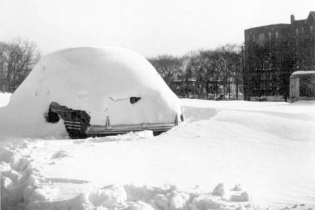 The Blizzard of 1947 - a car on Austin Street in Kew Gardens, NY.