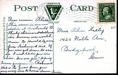 Postcard postmarked August 6, 1911 from Richmond Hill, NY.