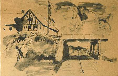 The Kew Gardens Country Club and Long Island Rail Road overpass sketched by George Overbury 'Pop' Hart.