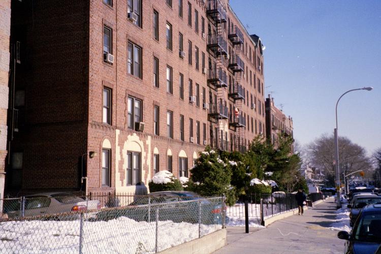The Kew Gables Apartments on Metropolitan Avenue between Brevoort Street and Lefferts Boulevard, Kew Gardens, NY, 2003.