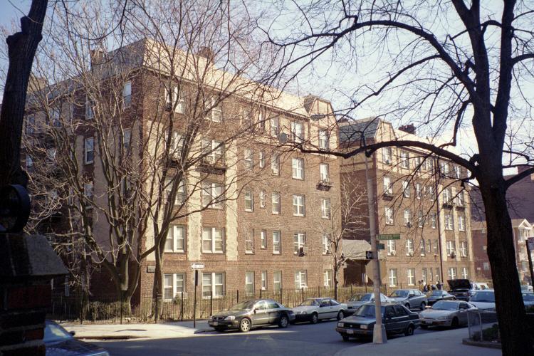 The Kew Hall Apartments on Talbot Street off Lefferts Boulevard, Kew Gardens, NY, 2002.