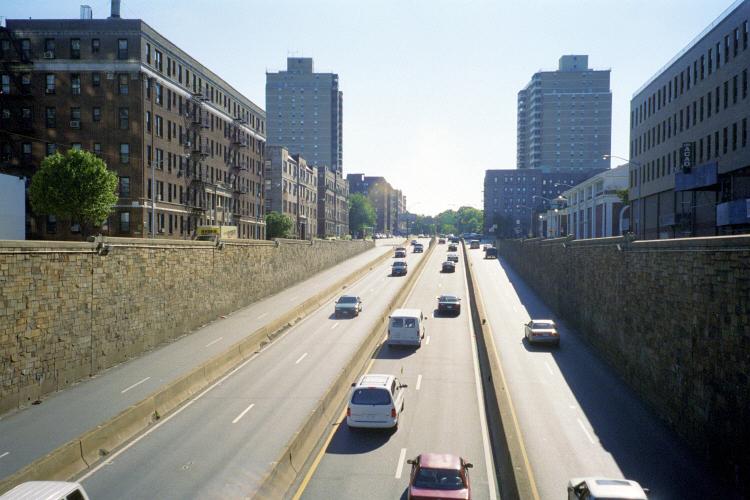 The Interborough (Jackie Robinson) Parkway as seen from Queens Boulevard.