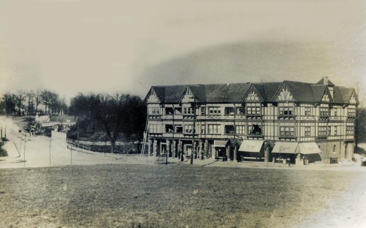 The Homestead Building on Lefferts Avenue (Boulevard) at Cuthbert Road, Kew Gardens, NY, c. 1914.