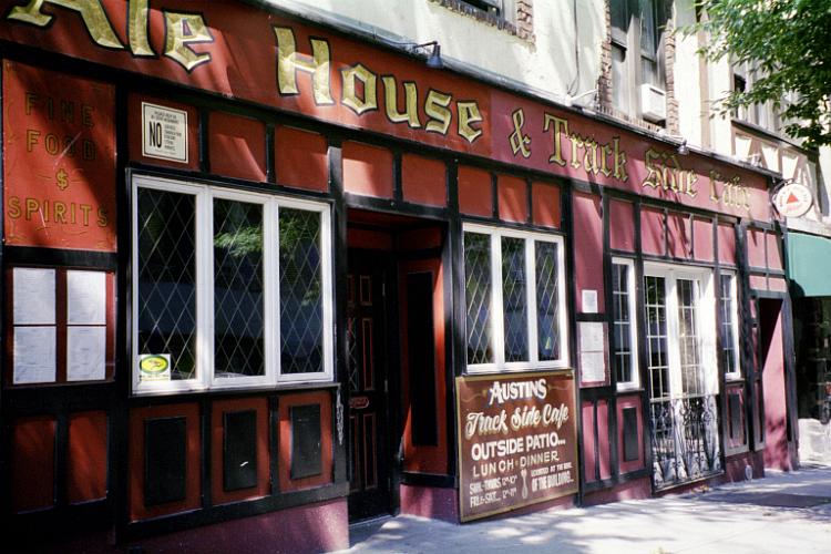 The Austin Ale House Track Side Cafe (behind the French Doors) occupies space that was once the Kew Gardens Post Office. The Austin Ale House in the foreground used to be the Old Bailey Bar.