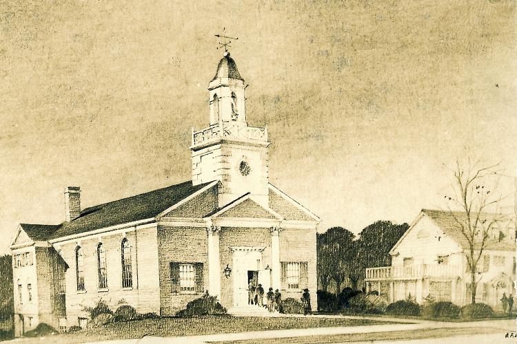 This illustration of the First Church of Kew Gardens and the next door Manse is taken from an early 1930's vintage picture postcard.