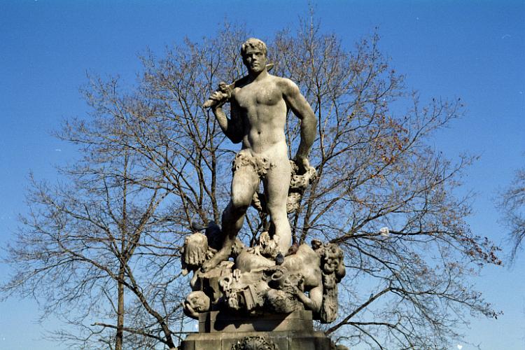 The statue of 'Civic Virtue' along side Queens Borough Hall in Kew Gardens, NY 2000.