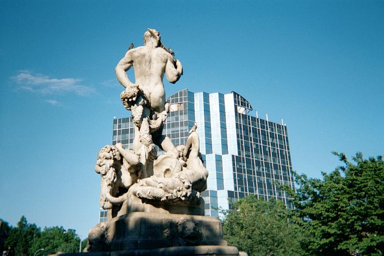 The rarely seen and never before photographed backside of the Statue of <em>Civic Virtue</em> in Kew Gardens, NY.