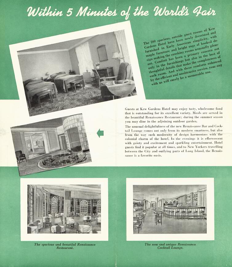 Page 2 of a brochure for the Kew Gardens Hotel, also known as the Kew Gardens Inn, in Kew Gardens, NY.