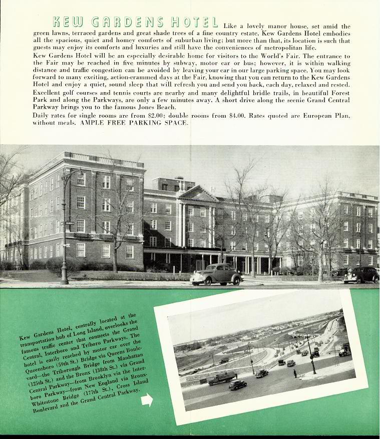 Page 3 of a brochure for the Kew Gardens Hotel, also known as the Kew Gardens Inn, in Kew Gardens, NY.
