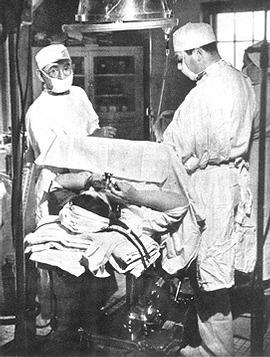 Mary Eleanor Browning undergoing surgery at Kew Gardens General Hospital, Kew Gardens, NY in 1951.